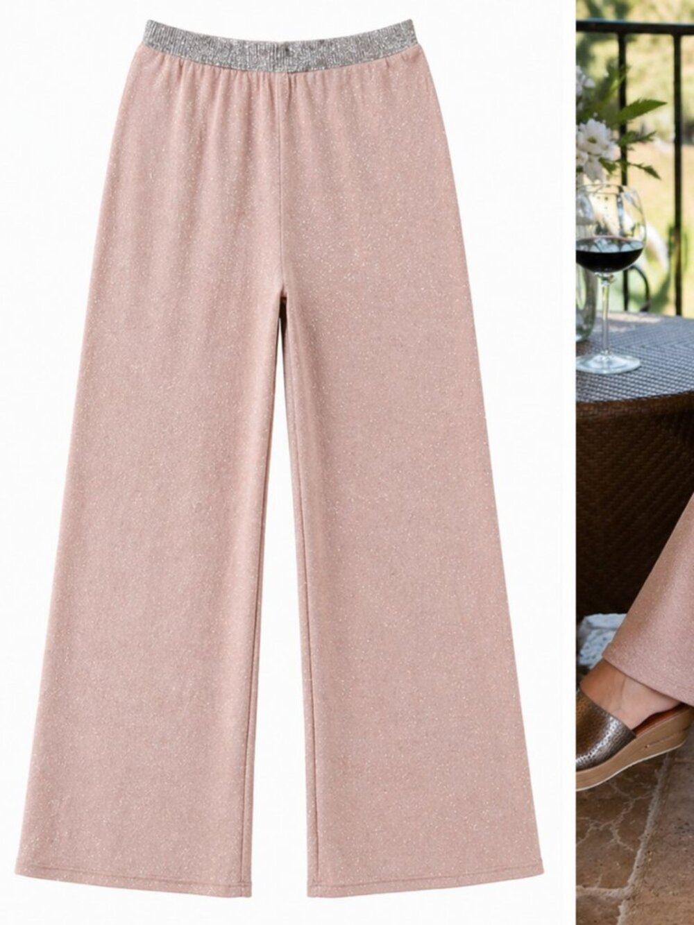 Rose Pink Sparkle Palazzo Pants | Wide Leg Shimmer | Made in Italy | Party